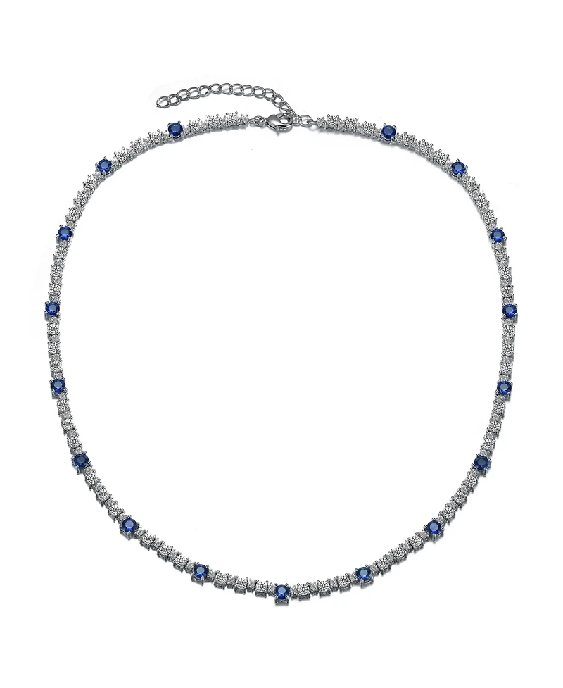 White Gold Plated Clear or Blue Sparkling Cubic Zirconia Tennis Chain Necklace