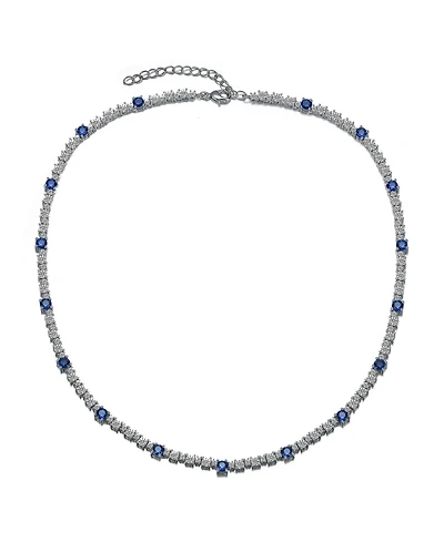 White Gold Plated Clear or Blue Sparkling Cubic Zirconia Tennis Chain Necklace