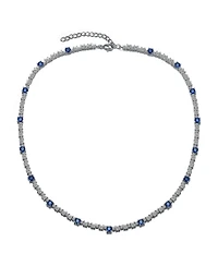 White Gold Plated Clear or Blue Sparkling Cubic Zirconia Tennis Chain Necklace