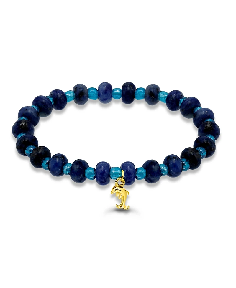 Macy's Sodalite Rondelle Beads and Dolphin Drop Beaded Gold Plated Stretch Bracelet