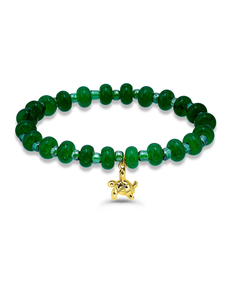 Macy's Blue Imperial Jasper Rondelle Beads and Turtle Drop Gold Plated Stretch Bracelet