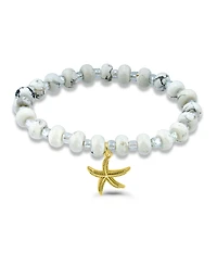 Macy's Howlite Rondelle and Starfish Drop Silver Plated Stretch Bracelet