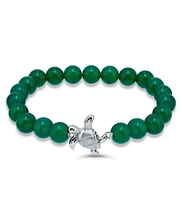 Macy's Howlite Chrysocolla Sodalite Beads and Sea Turtle Charm Station Silver Plated Stretch Bracelet