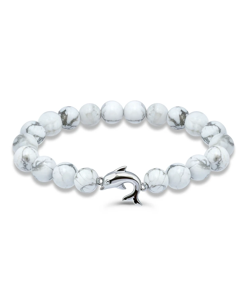 Macy's Howlite Chrysocolla Beads and Dolphin Charm Station Silver Plated Stretch Bracelet