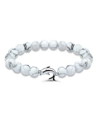 Macy's Howlite Chrysocolla Beads and Dolphin Charm Station Silver Plated Stretch Bracelet