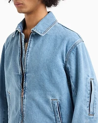 A|X Armani Exchange Men's Full-Zip Denim Bomber Jacket