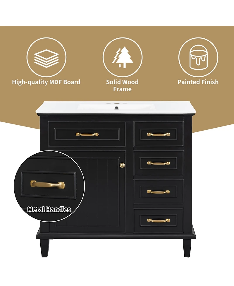 Casainc Freestanding Bathroom Vanity with Ceramic Sink Flip Drawers and Adjustable Shelf