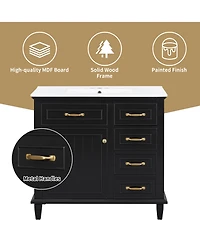 Casainc Freestanding Bathroom Vanity with Ceramic Sink Flip Drawers and Adjustable Shelf