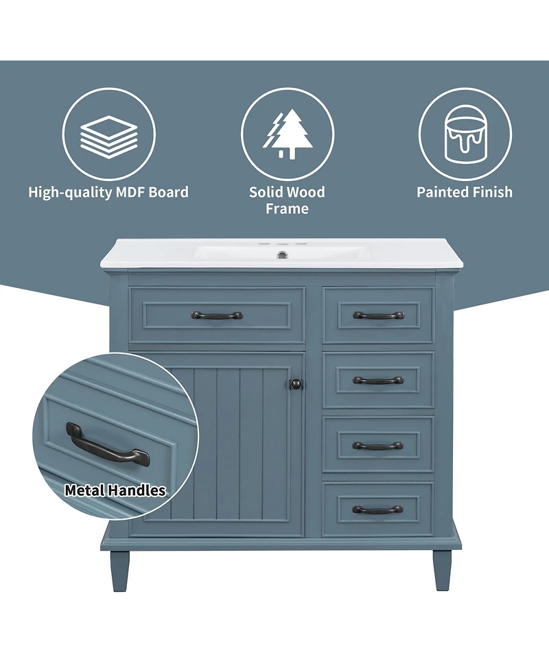 Casainc Freestanding Bathroom Vanity with Ceramic Sink Flip Drawers and Adjustable Shelf