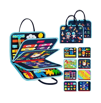 Cowin Busy Board 8 in 1 Busy Book Montessori Toys for Toddler Sensory Toys Developing Sensory Board Travel Toys Blue