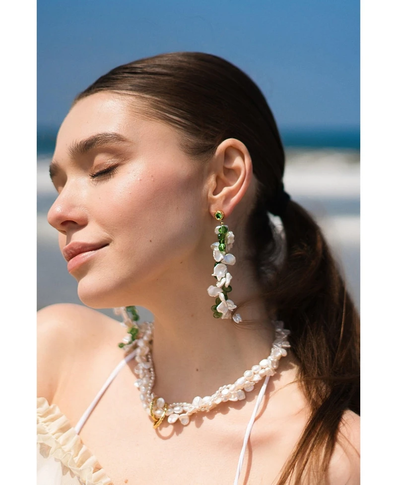 Classicharms Midori Pearl Petal & Peridot Tassel Earrings