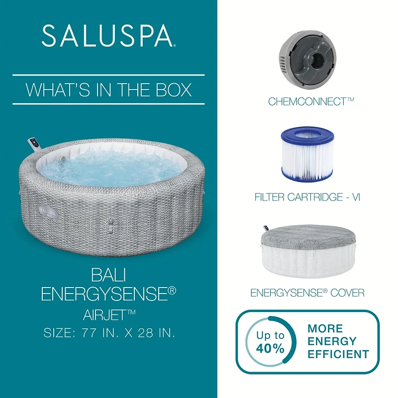 Bestway SaluSpa Bali Smart AirJet Inflatable Hot Tub w/ Energy Sense Cover.