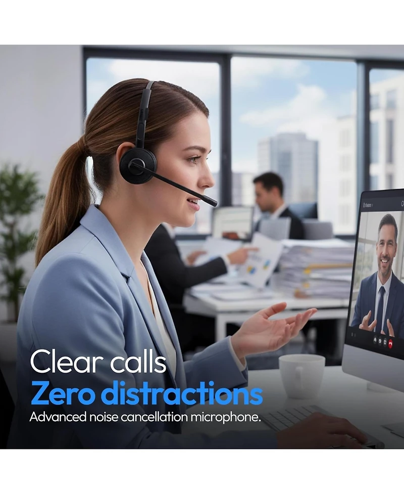 Philips Bluetooth Headset with Noise-Canceling Mic, Mute Button, Long Battery Life, Dual Charging for Office, Home, Car