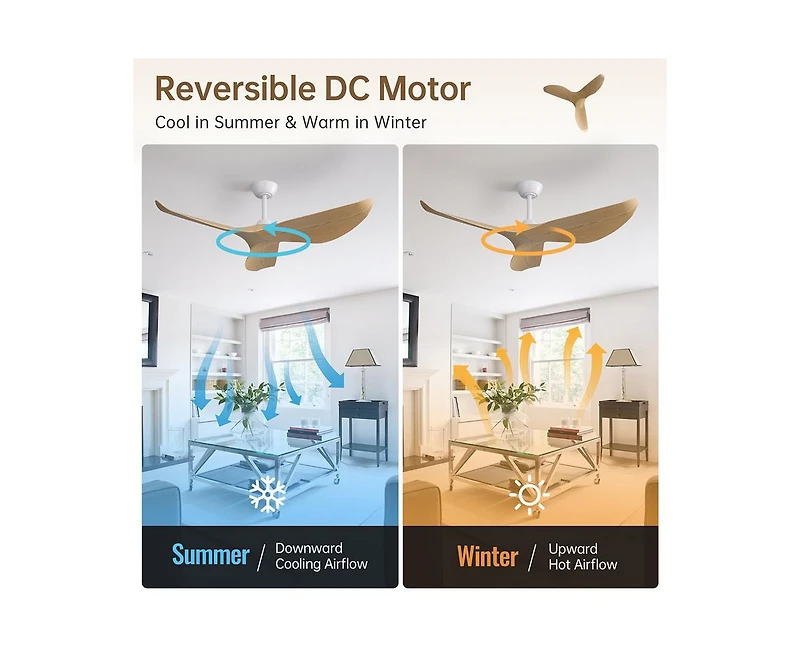 Sofucor 52-Inch Modern Lightweight White Ceiling Fan with Remote Control and 3 Blades