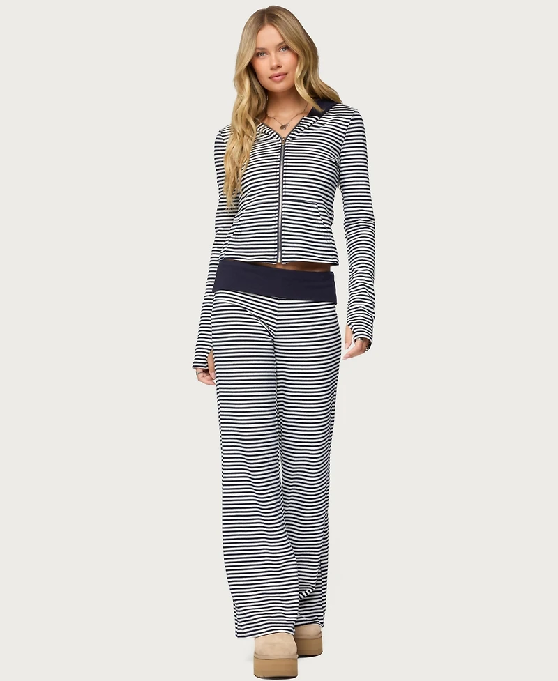 Edikted Womens Meggy Striped Fold Over Pants