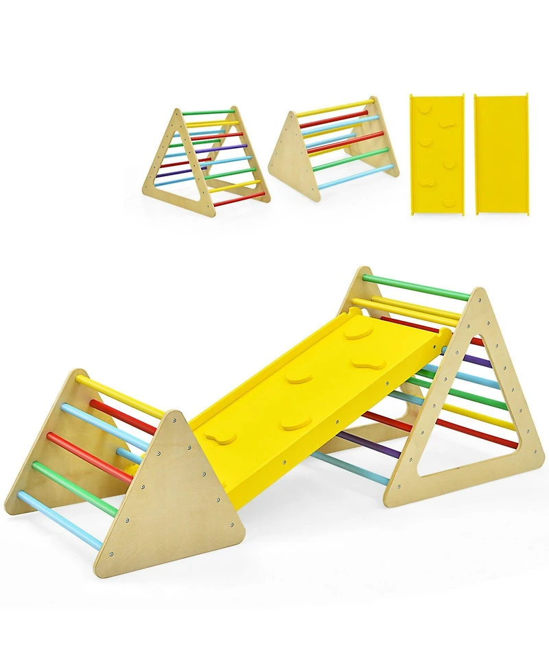 Skonyon 3 in 1 Wooden Set of 2 Triangle Climber with Ramp for Slid