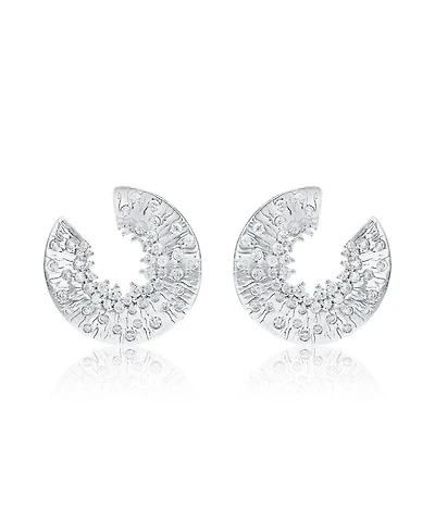 Suzy Levian Sterling Silver Cubic Zirconia Open Circle Crescent Earrings