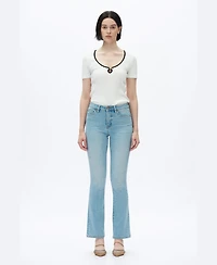 Bayeas Women's High-Rise Rhinestone-Embellished Flare Jeans