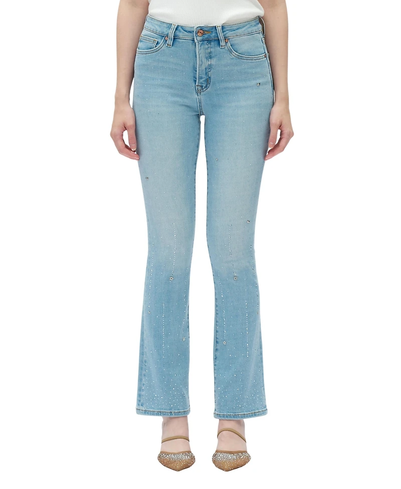 Bayeas Women's High-Rise Rhinestone-Embellished Flare Jeans