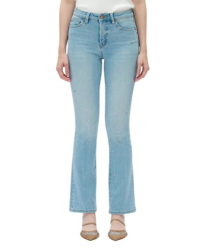 Bayeas Women's High-Rise Rhinestone-Embellished Flare Jeans