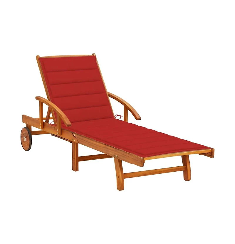 vidaXL Sunlounger Red Solid Acacia wood, 100% polyester fabric Large