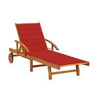 vidaXL Sunlounger Red Solid Acacia wood, 100% polyester fabric Large