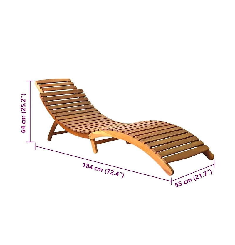 vidaXL Natural wood Solid acacia wood, 100% polyester fabric Foldable Sun Lounger