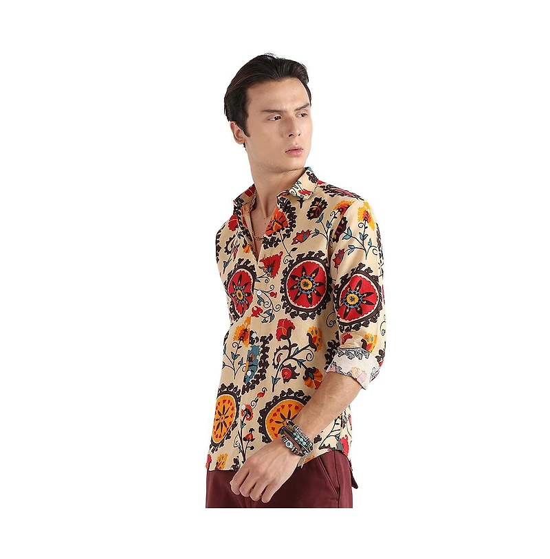 Campus Sutra Men's Multicolour Ethnic Floral Shirt