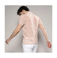 Campus Sutra Men's Beige Washed Flowers Seld-Design Shirt