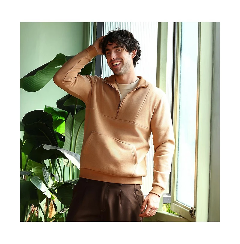 Campus Sutra Men's Rust Orange Panel-Stitch Knit Sweatshirt