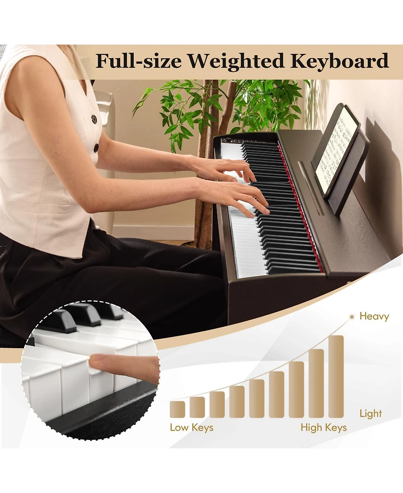 Hongge 88-Key Hammer Action Weighted Digital Piano with Furniture Stand