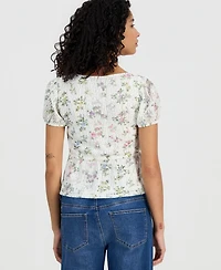 Self Esteem Juniors' Printed Lace Short-Sleeve Babydoll Top