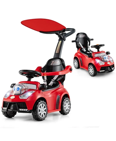 Costway Baby 3-in-1 Sliding Walker w/ Adjustable Canopy Horn Music & Light