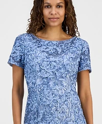 Alex Evenings Petite Sequined Lace Short-Sleeve Midi Dress