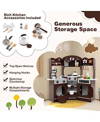 Corner Kitchen Playset with Coffee Machine Oven Microwave Washing