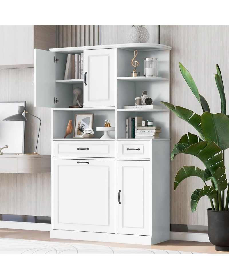 sumyeg Tall Freestanding Storage Cabinet with Drawers Doors and Adjustable Shelves in White