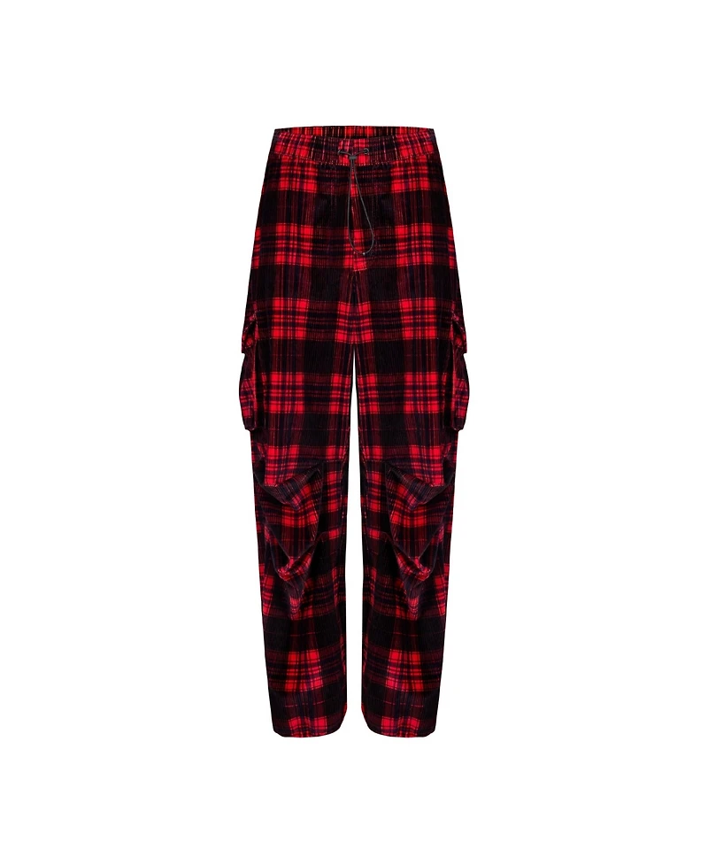 Pcfg Women's Cotton Plaid Cargo Pants