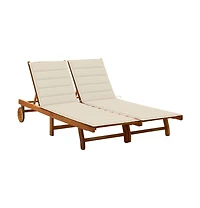 vidaXL 1 Pc Solid Acacia Wood and Polyester Adjustable Backrest Sunlounger