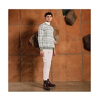 Campus Sutra Men's Olive Green Plaid-Jacquard Knit Pullover Sweater