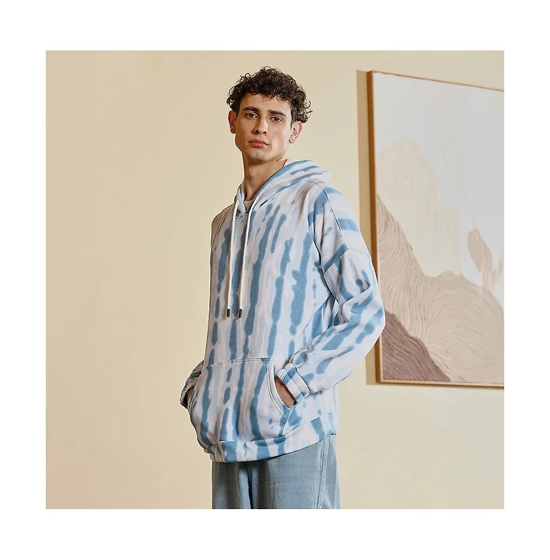 Campus Sutra Men's Sky Blue Dye-Drip Pullover Hoodie