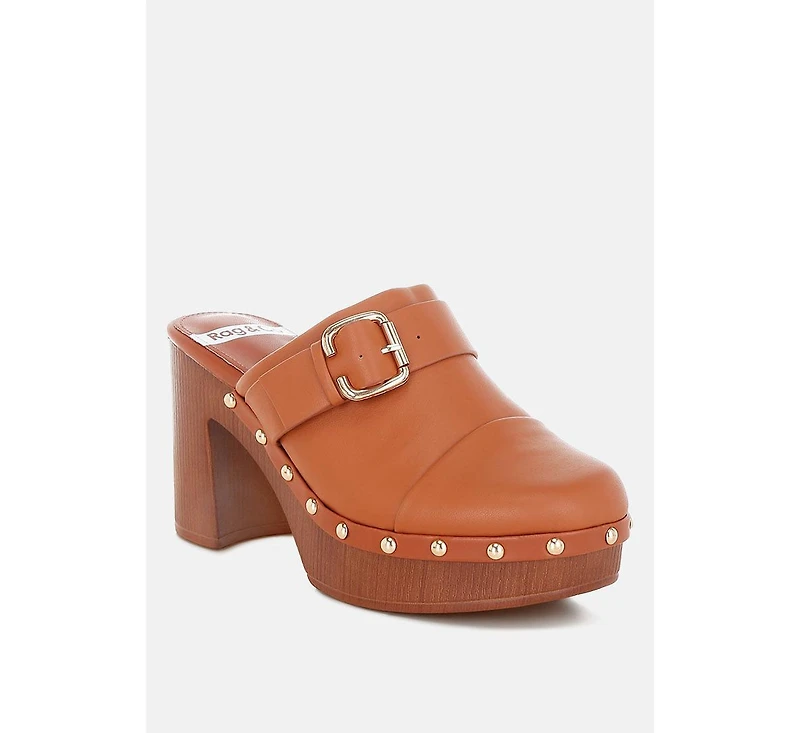 London Rag Womens Septim Genuine Leather Studded Clog Heels