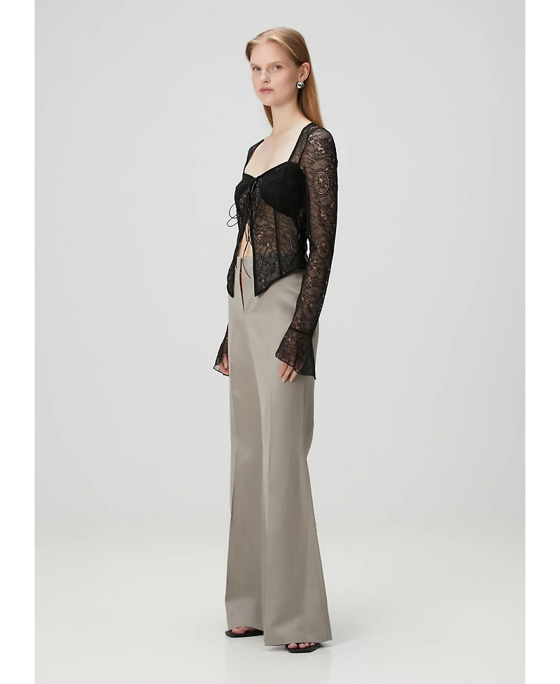 Pcfg Women's Long-Sleeve Black Lace Top