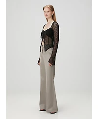 Pcfg Women's Long-Sleeve Black Lace Top