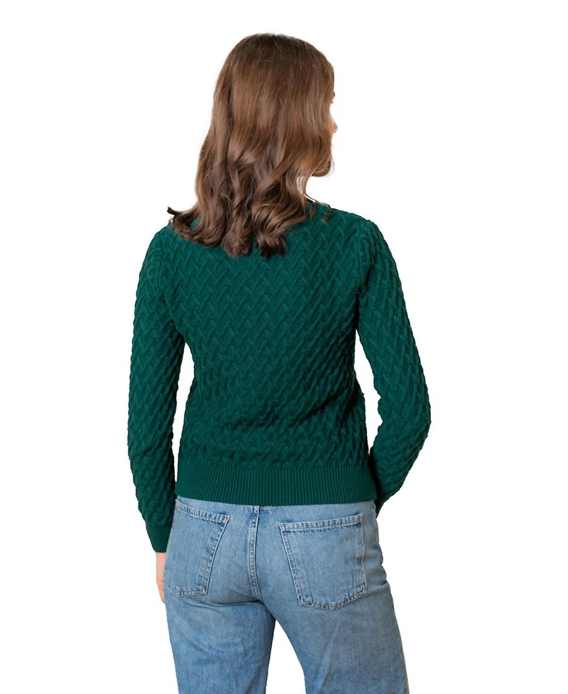 Hope & Henry Women's Organic Herringbone Stitch Cardigan Sweater