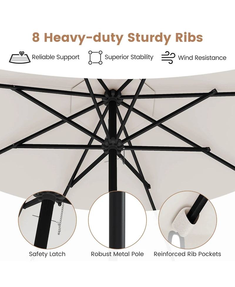 9.3 Ft Solar Patio Umbrella Outdoor Market Sunshade with 24 Led Lights Ruffles