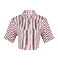 Pcfg Women's Red Striped Linen Crop Shirt