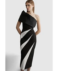Karen Millen Women's One Shoulder Panel Midi Dress