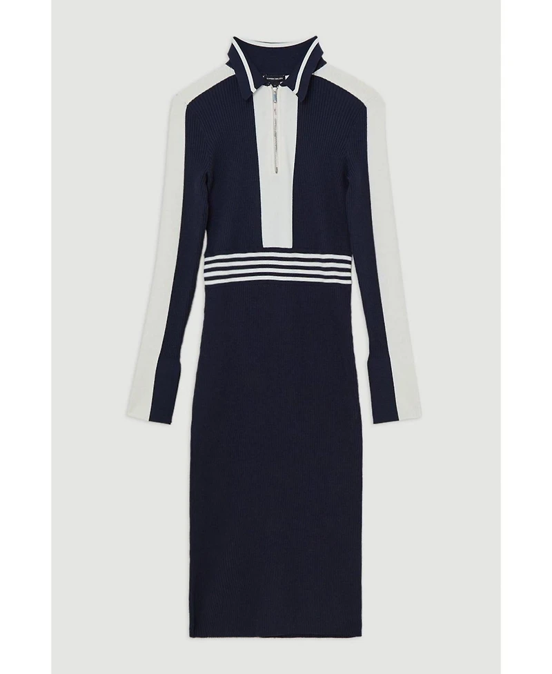 Karen Millen Women's Rib Knit Polo Zip Up Midi Dress