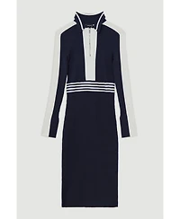 Karen Millen Women's Rib Knit Polo Zip Up Midi Dress