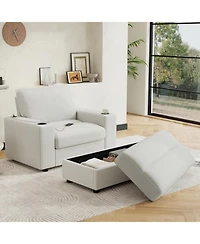 Streamdale Furniture Oversized Corduroy Chaise Lounge with Storage Ottoman, Cup Holders & Usb